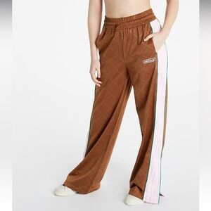 Adidas Women’s Brown Retro Track Pants Size S Luxury Wide Leg Stripe Lounge